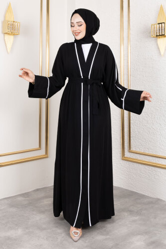 Çıtçıtlı Biye Detaylı Şallı Abaya TSD250174 Siyah - 3