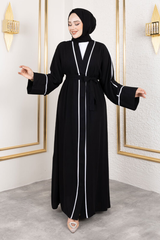 Çıtçıtlı Biye Detaylı Şallı Abaya TSD250174 Siyah - 3