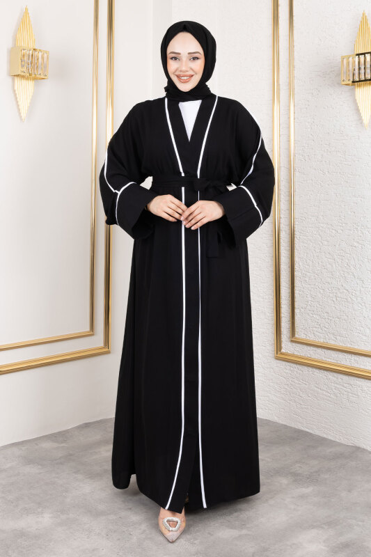Çıtçıtlı Biye Detaylı Şallı Abaya TSD250174 Siyah - 4