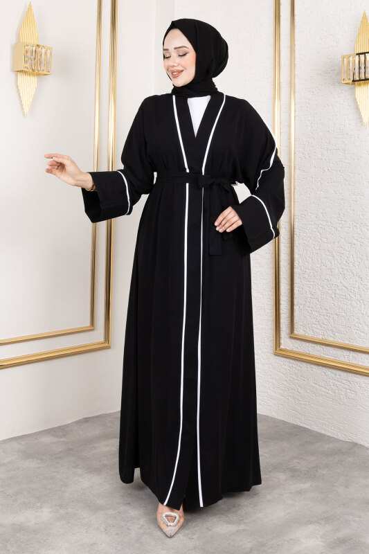 Çıtçıtlı Biye Detaylı Şallı Abaya TSD250174 Siyah - 1