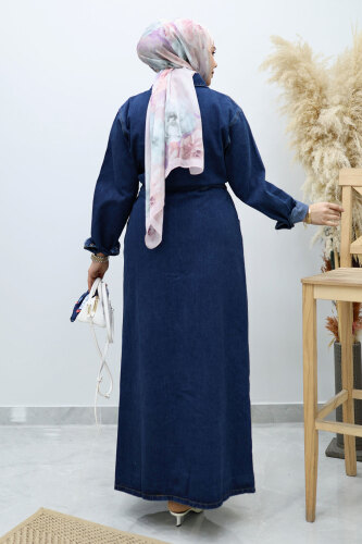 Çıtçıtlı Kot Elbise TSD260133 Koyu Mavi - 6