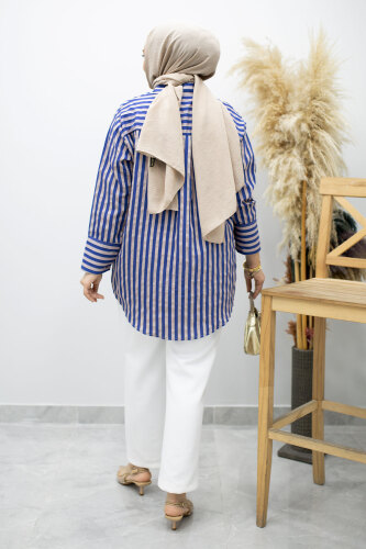 Çizgili Cepli Gömlek TSD260174 İndigo - 6