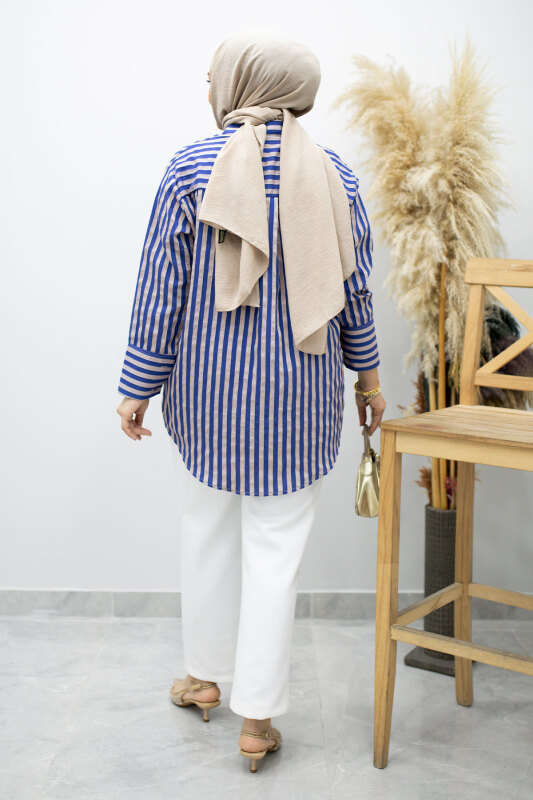 Çizgili Cepli Gömlek TSD260174 İndigo - 6