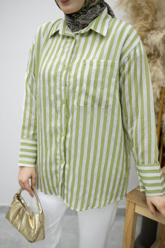 Çizgili Cepli Gömlek TSD260174 Yeşil - 4