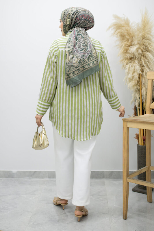 Çizgili Cepli Gömlek TSD260174 Yeşil - 6
