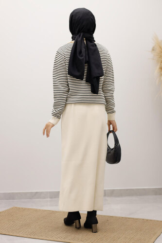 Çizgili Triko Kazak TSD250241 Bej - 6