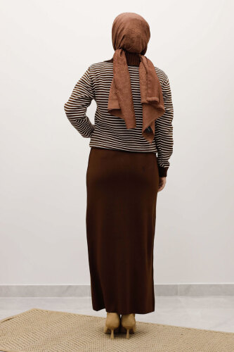 Çizgili Triko Kazak TSD250241 Kahverengi - 6