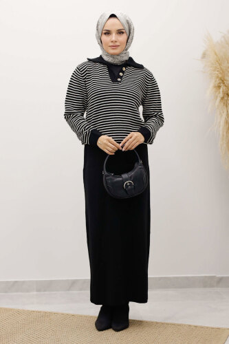 Çizgili Triko Kazak TSD250241 Siyah - 3