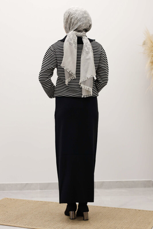 Çizgili Triko Kazak TSD250241 Siyah - 6