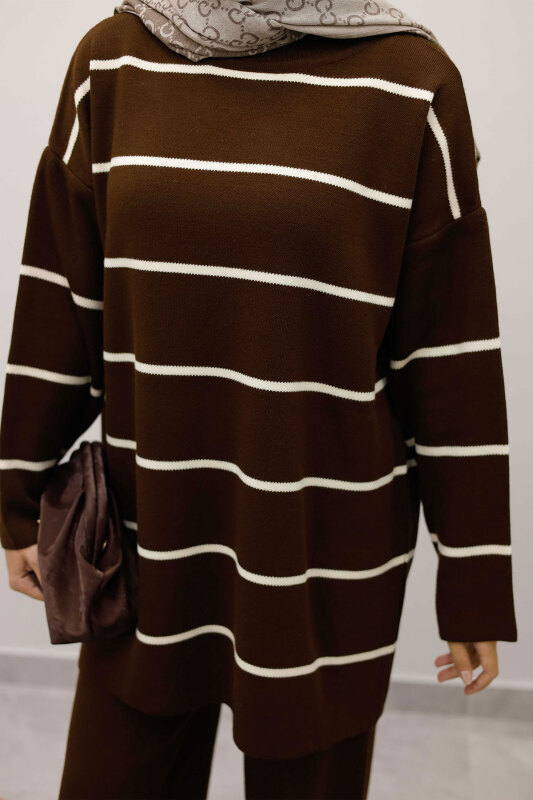 Çizgili Triko Takım TSD240721 Acı Kahve - 5