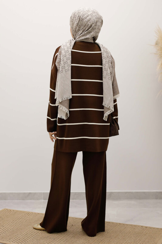 Çizgili Triko Takım TSD240721 Acı Kahve - 6