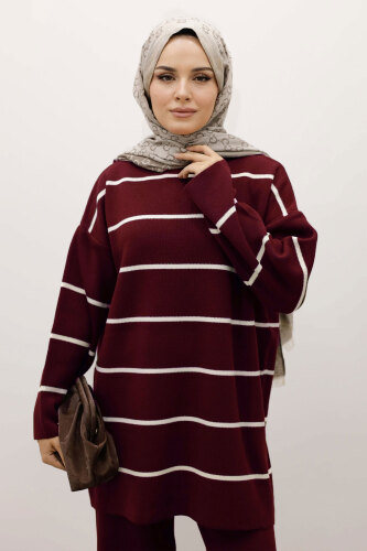 Çizgili Triko Takım TSD240721 Bordo - 2