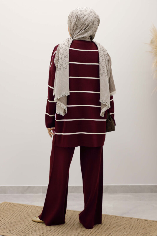 Çizgili Triko Takım TSD240721 Bordo - 6