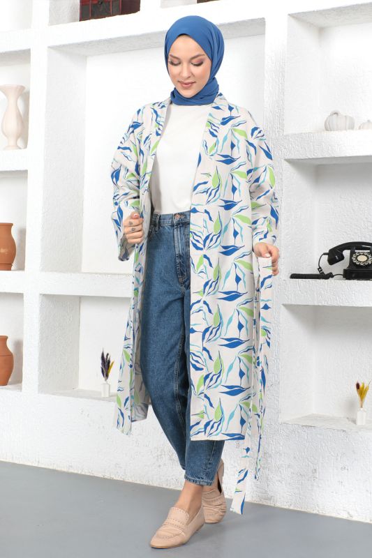 Dal Desenli Kimono TSD230426 Mavi - 2