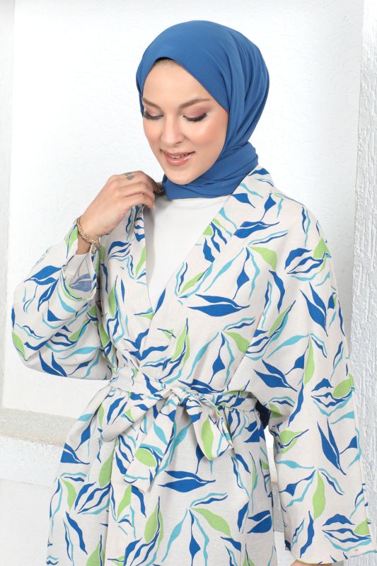 Dal Desenli Kimono TSD230426 Mavi - 3