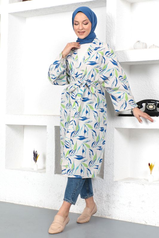 Dal Desenli Kimono TSD230426 Mavi - 1