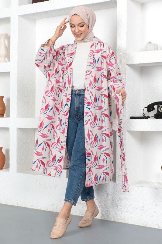 Dal Desenli Kimono TSD230426 Pembe - 4