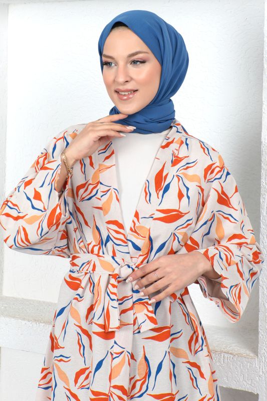 Dal Desenli Kimono TSD230426 Turuncu - 2