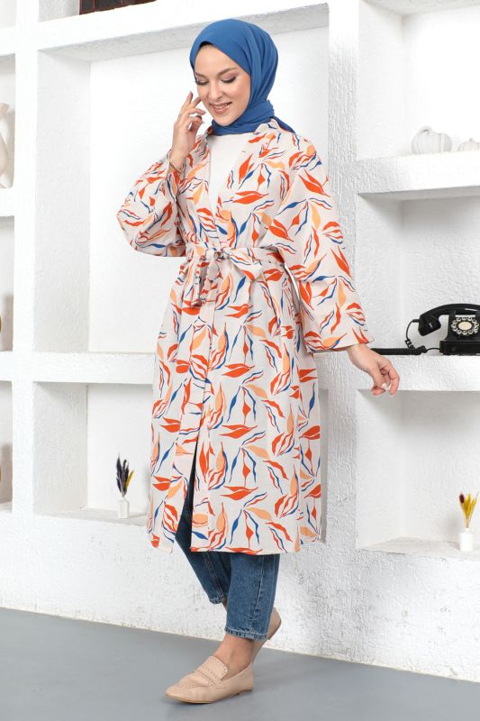 Dal Desenli Kimono TSD230426 Turuncu - 4