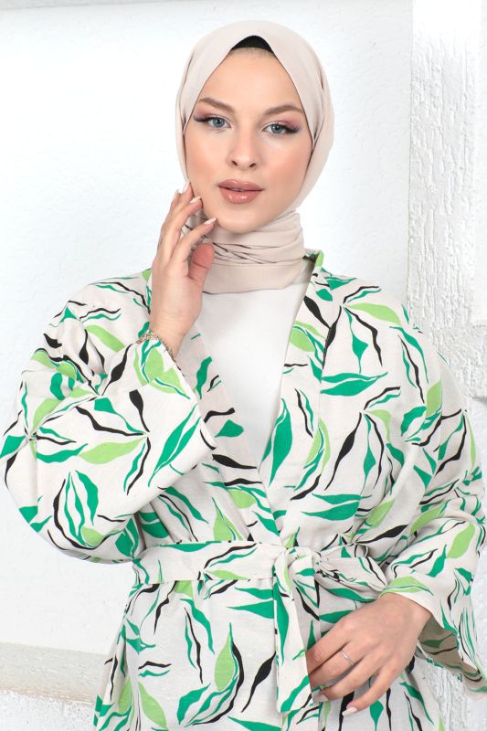 Dal Desenli Kimono TSD230426 Yeşil - 2