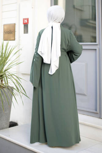 Dal Desenli Tesettür Abaya TSD240724 Yeşil - 5