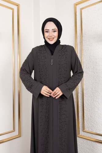 Dalga Taş Detaylı Abaya TSD250166 Antrasit - 2