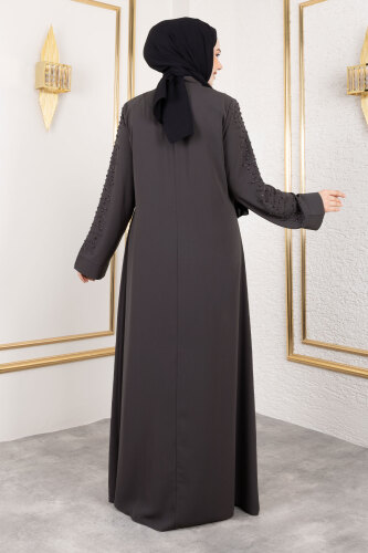 Dalga Taş Detaylı Abaya TSD250166 Antrasit - 5