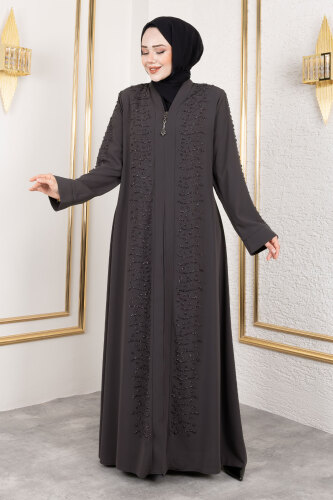 Dalga Taş Detaylı Abaya TSD250166 Antrasit 