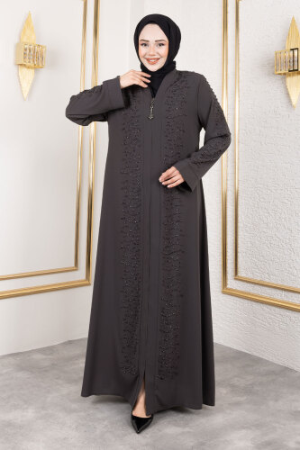 Dalga Taş Detaylı Abaya TSD250166 Antrasit - 3