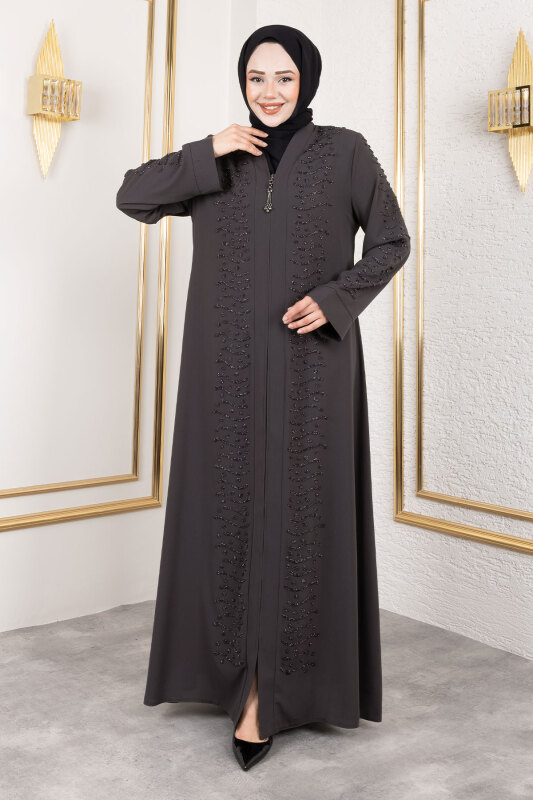 Dalga Taş Detaylı Abaya TSD250166 Antrasit - 3
