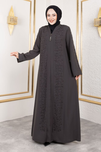Dalga Taş Detaylı Abaya TSD250166 Antrasit - 4
