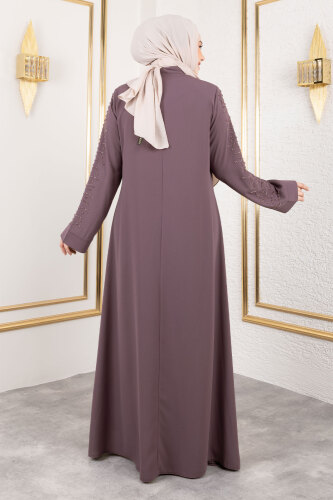 Dalga Taş Detaylı Abaya TSD250166 Gül Kurusu - 5