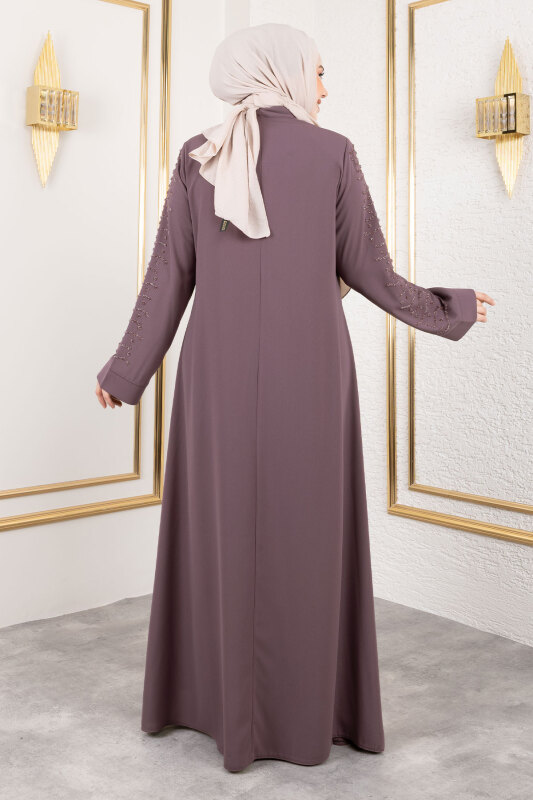 Dalga Taş Detaylı Abaya TSD250166 Gül Kurusu - 5