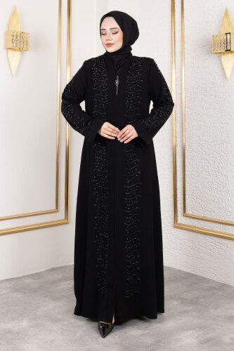 Dalga Taş Detaylı Abaya TSD250166 Siyah 