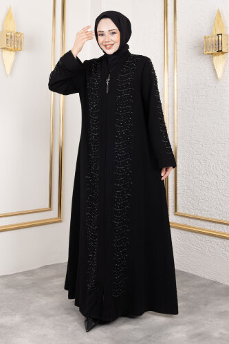Dalga Taş Detaylı Abaya TSD250166 Siyah - 3