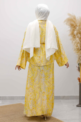 Desenli İp Bağlamalı Etekli Takım TSD250259 Sarı - 6