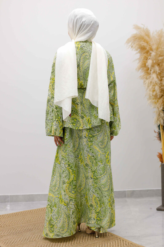 Desenli İp Bağlamalı Etekli Takım TSD250259 Yeşil - 6