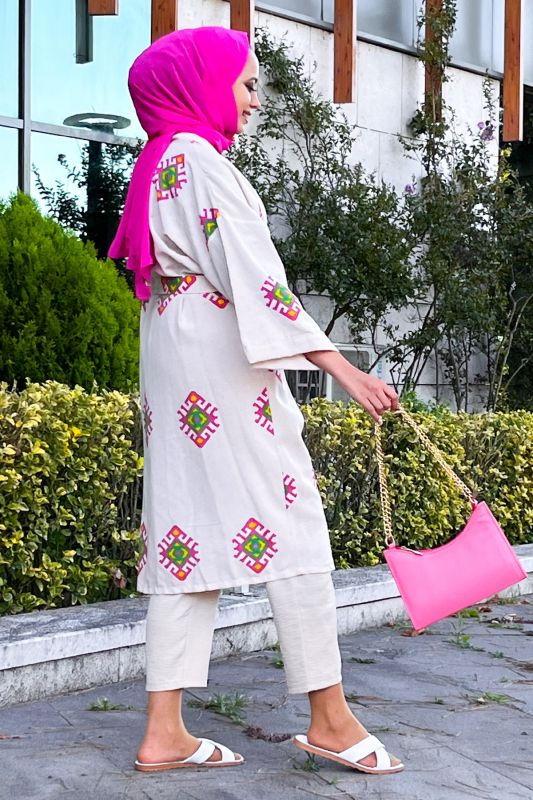 Desenli Kimono TSD220852 Fuşya - 5