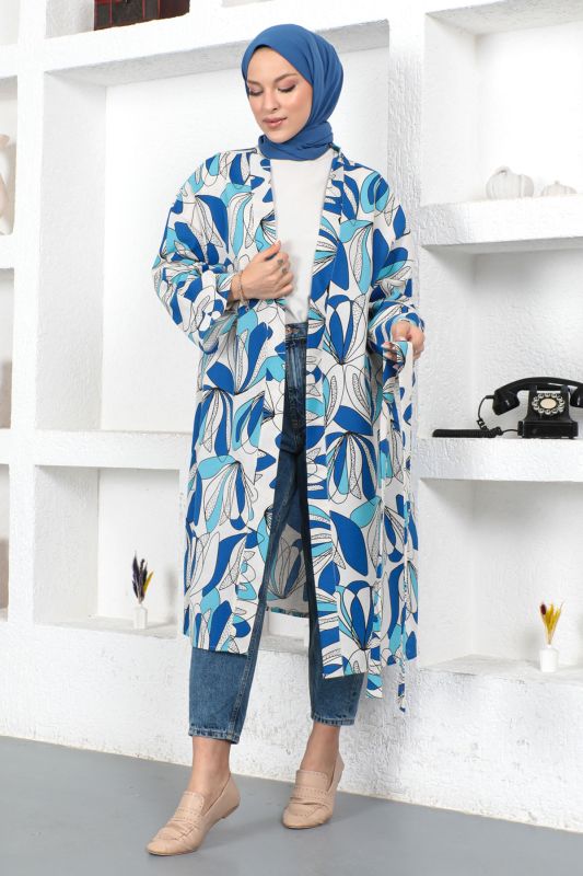 Desenli Kimono TSD230428 Mavi - 2