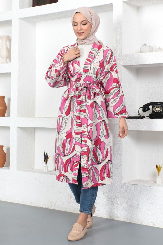 Desenli Kimono TSD230428 Pembe - 2