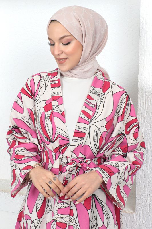 Desenli Kimono TSD230428 Pembe - 3