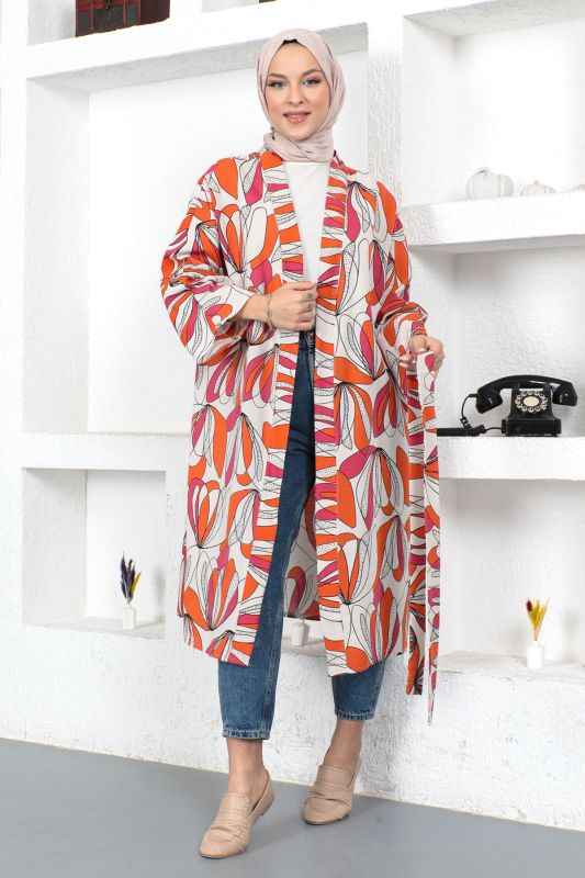 Desenli Kimono TSD230428 Turuncu - 2