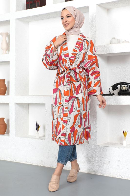 Desenli Kimono TSD230428 Turuncu - 1