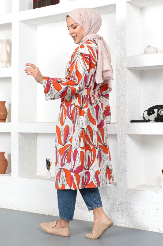 Desenli Kimono TSD230428 Turuncu - 5