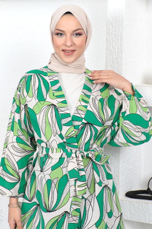 Desenli Kimono TSD230428 Yeşil - 2