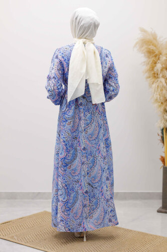 Desenli Robalı Elbise TSD250267 Mavi - 6