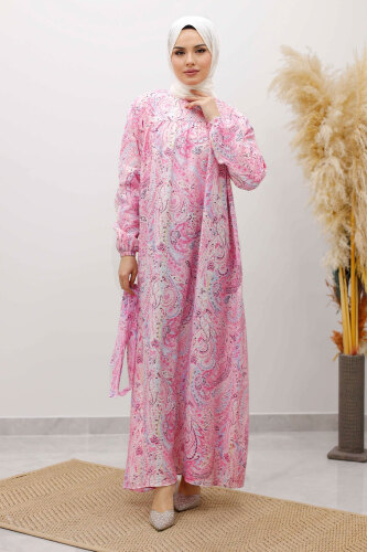 Desenli Robalı Elbise TSD250267 Pembe - 3