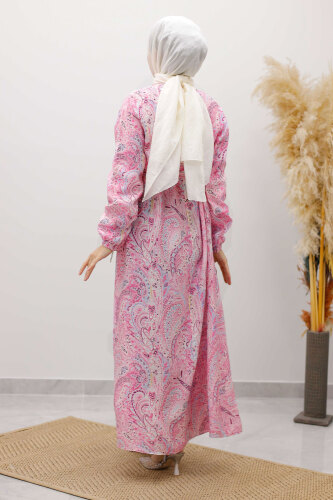 Desenli Robalı Elbise TSD250267 Pembe - 6