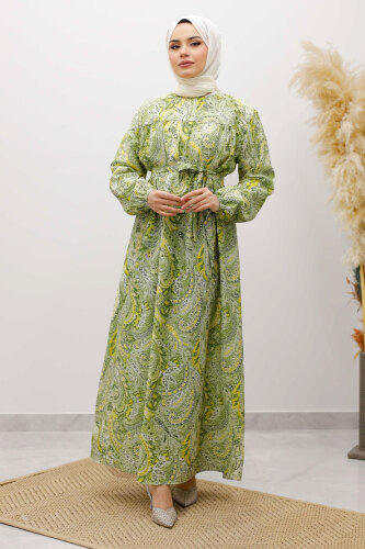 Desenli Robalı Elbise TSD250267 Yeşil 