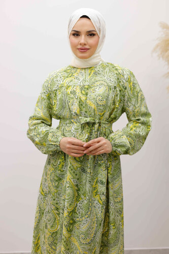 Desenli Robalı Elbise TSD250267 Yeşil - TESETTÜR DÜNYASI (1)